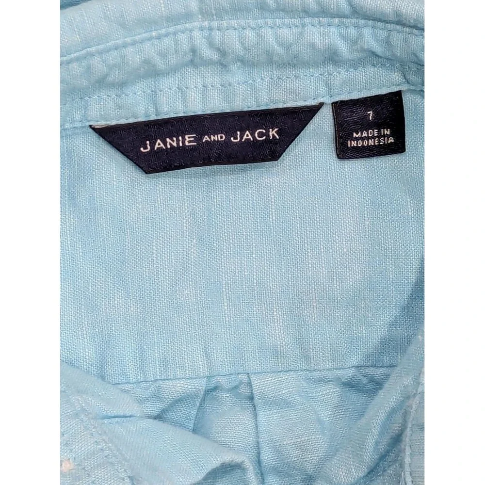 Janie And Jack Aqua Blue Kids Boys Linen Cotton Easter Button Down Shirt Size 7